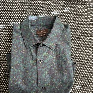 Zara Teal and Black Patterned Shirt